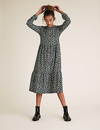 M&S Jersey Floral Midi Tiered Dress