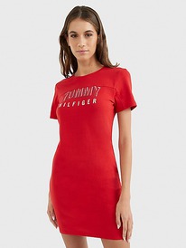 TH REFLECTIVE LOGO BODYCON DRESS Rich Red