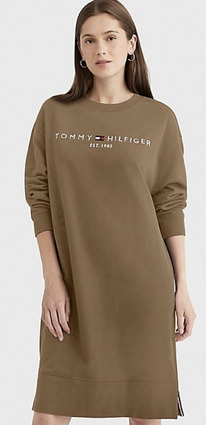 TH HILFIGER LOGO SWEATER DRESS Pinecone Tan