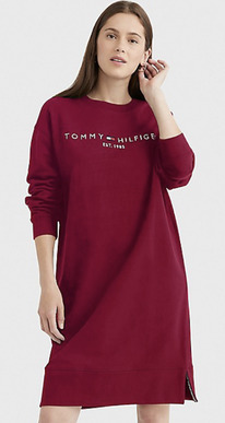 TH HILFIGER LOGO SWEATER DRESS Deep Rouge