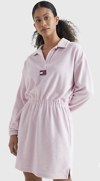 TH VELOUR BADGE LOGO POLO DRESS French Orchid
