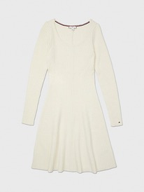 TH  MONOGRAM WOOL RIBBED DRESS Ecru