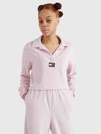 TH VELOUR BADGE LOGO CROPPED POLO French Orchid