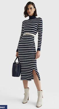 TH STRIPE MIDI SWEATER DRESS Striped Desert Sky / Ecru