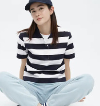 UNIQLO UK CROPPED RELAXED FIT POLO SHIRT NAVY