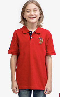 U.S. Polo Assn BOYS MULTI COLOR LOGO PIQUE POLO SHIRT ENGINE RED