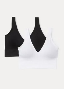 Matalan 2 Pack Black & White Ribbed Bralettes ���