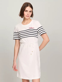 TomH Hilfiger Stripe Logo T-Shirt Dress Optic White TH Multi