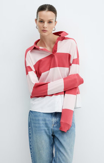 Mangooutlet Polo rayas camisa combinado Rosa