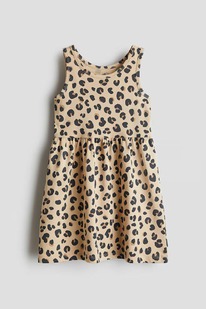 HM Patterned cotton dress Beige/Leopard print