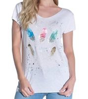 outlet46 vestino Damen T-Shirt Kurzarm-Shirt mit Feder-Druck Sommer-Shirt 900548