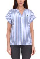 outlet46 DELMAO Damen Sommer-Bluse gestreift Kurzarm-Bluse Sommer-Shirt Rosa/Wei